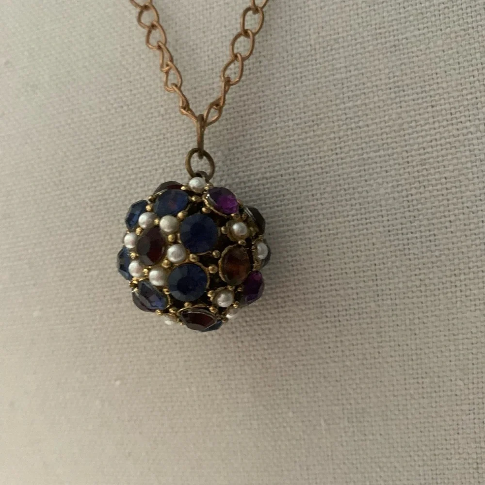 Purple & Blue Rhinestone Orb Pendant With Chain - Picture 5 of 7